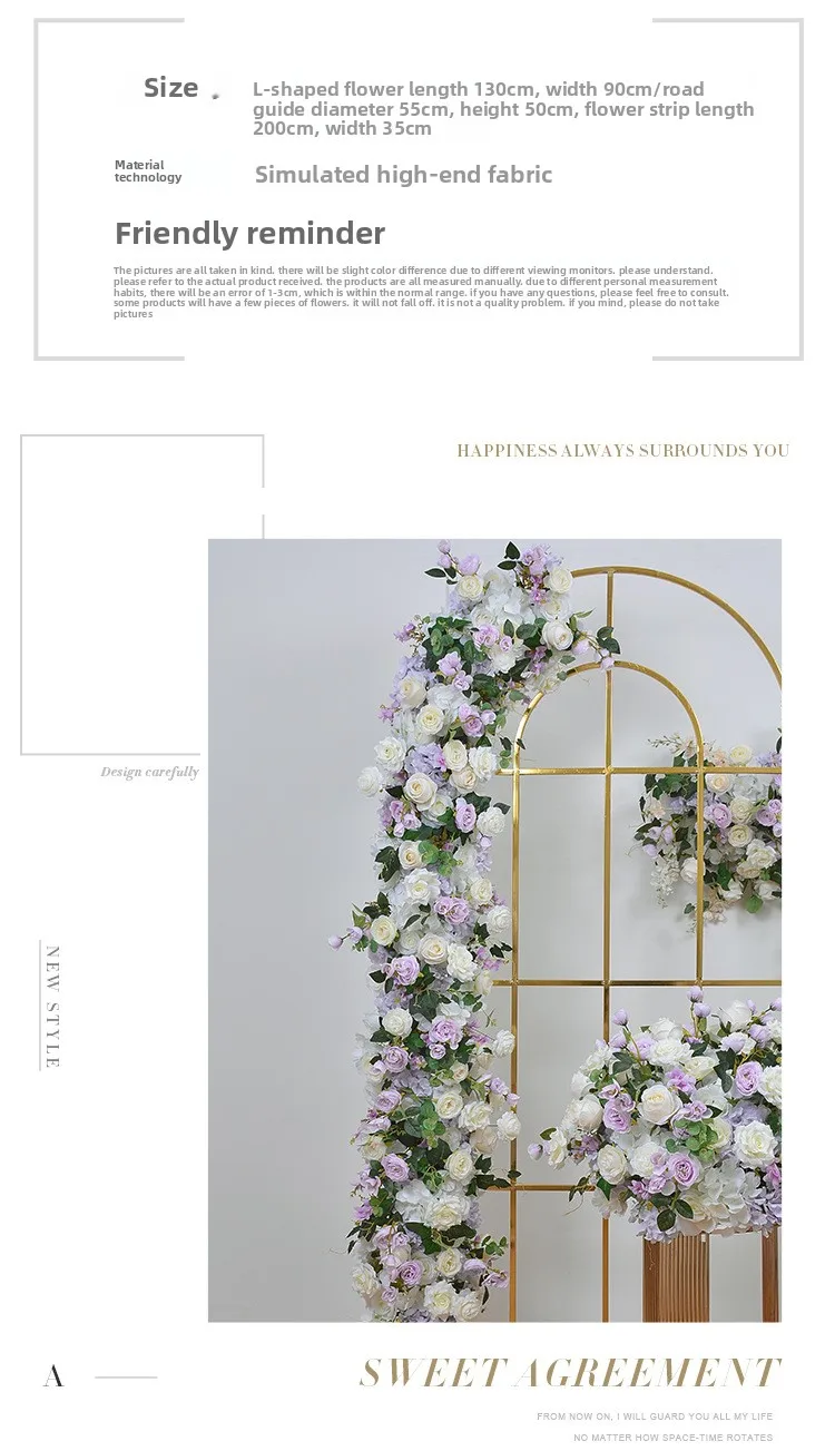 2M Künstliche Lila Rosenblumenreihe, Falsche Blumenreihe für Hochzeits-Hintergrund, Bogen, Bühne, Ausstellungs-Tischdekoration für Veranstaltungen – Detail 4