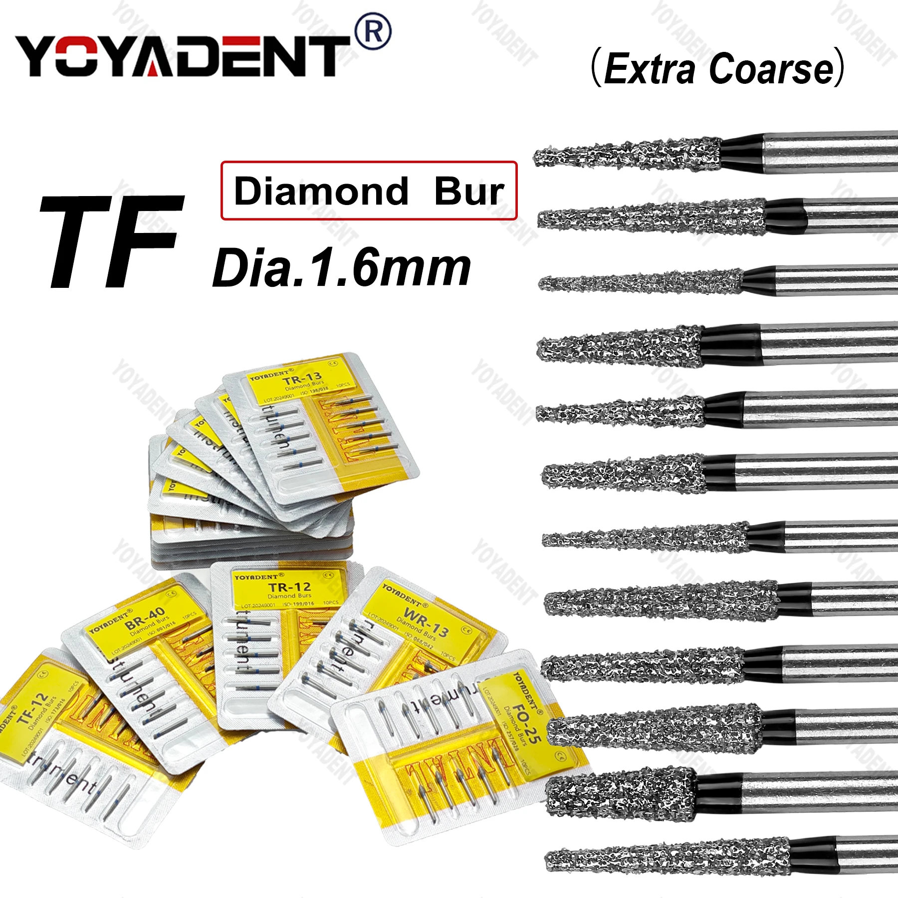 

TF Type Extra Coarse Dental Bur Diamond Burs Dentistry Drills Dia.1.6mm For High Speed Turbines Dentist Grinding Tool 10pcs/Pack