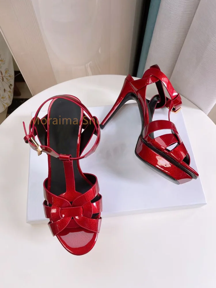 Sandal Platform hak tinggi Super untuk wanita sepatu Stiletto musim panas sandal pesta Gladiator ujung terbuka tali pergelangan kaki sepatu wanita