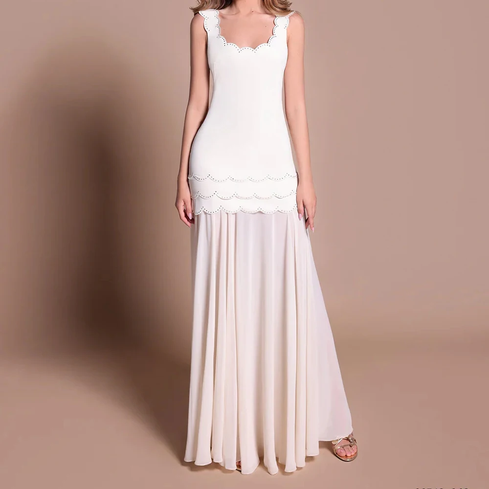 Customized A-line Evening Dresses ankle-length scoop-neck sleeveless prom gown fashion crystal simple draped backless party gown