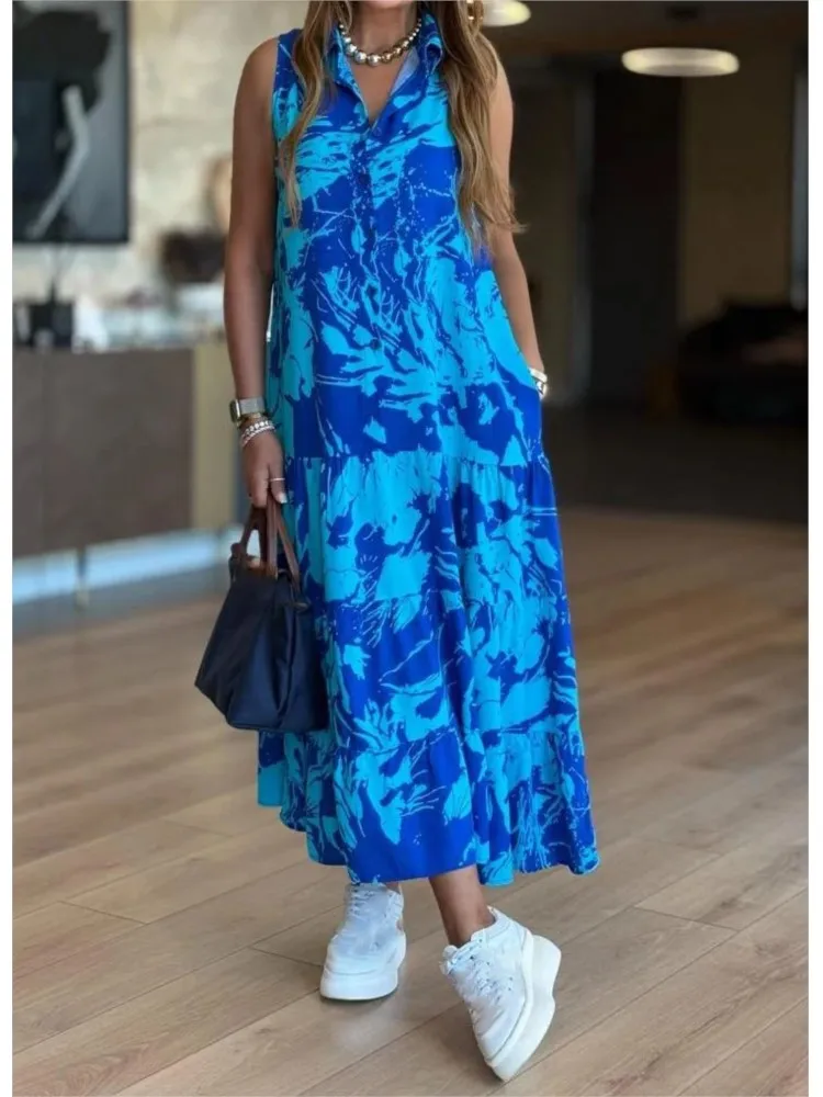 

Casual Print Loose Dress For Women Fashion Sleeveless Pullover Dresses Lady Holiday Office Womens Clothing Elegant Summer New
