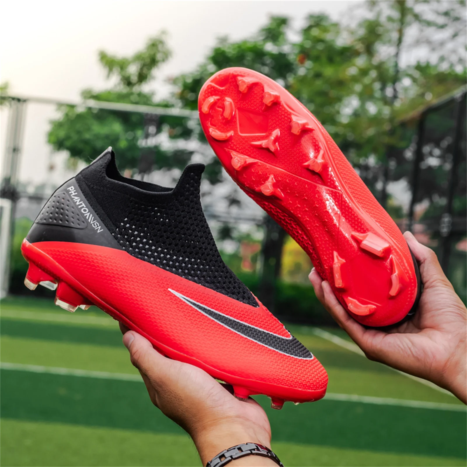 Men\'s Soccer Shoes Football Cleats High-Tops  Non-Slip Spikes Outdoor AG/FG Baseball Lacrosse Rugby Combat Boots