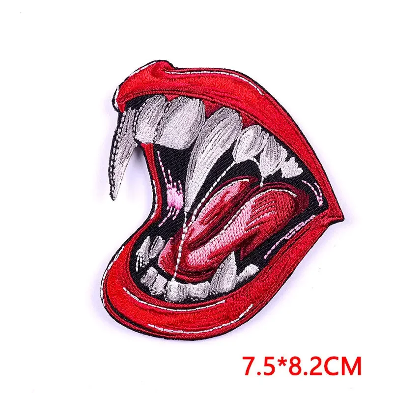 Gothic Punk Rock Embroidery Patch Lips Heart Tombstone Iron on Patches Washable Clothes Badges Bags Hats Personalize Accessories