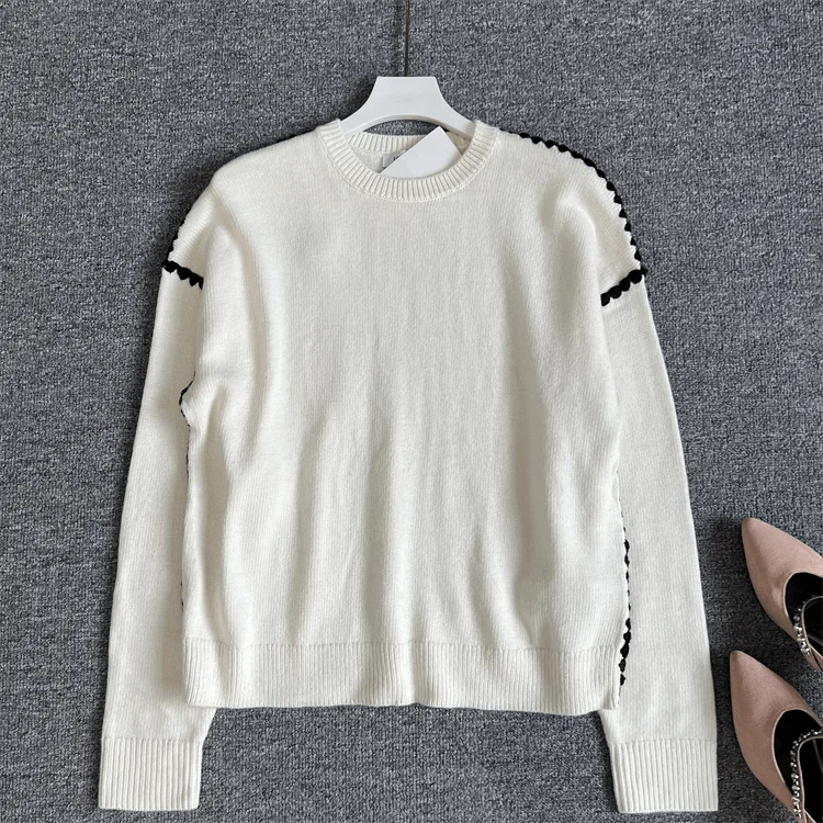 سترة نسائية محبوكة من Ele Long Sve مصنوعة من مزيج الصوف كاجوال فضفاضة تناسب طبقة قاعدة مستديرة Ne irt لربيع الخريف والشتاء #1