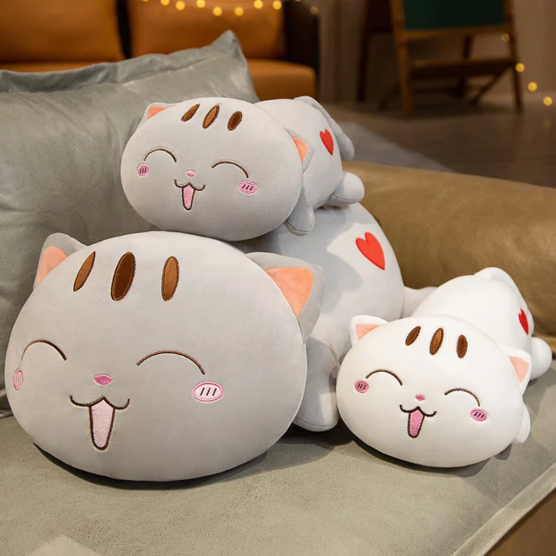 

Hot 45-100cm Kawaii Cat Plush Toy Stuffed Lying Cat Pillow White Grey Kitty Doll Kids Toys Nap Pillow Birthday Gift For Children