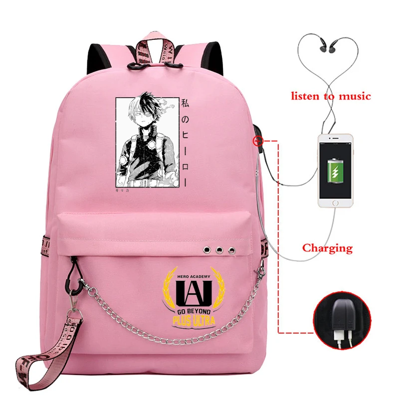 

Anime My Hero Academia Girls School Bag Shoto Todoroki Usb Charging Backpack Boku No Hero Academia Kawaii Teenager Bookbag Bag