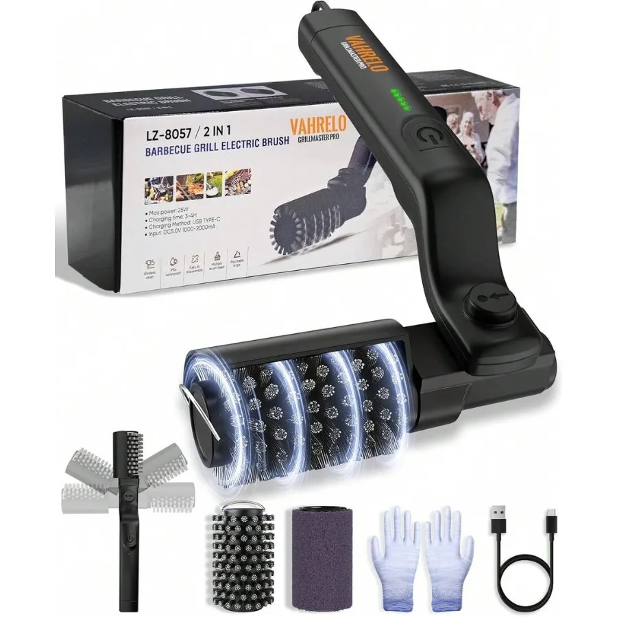 

Grill Brush With 3-Speeds, 2026 Upgraded Angle Adjust Cordless Rotary BBQ Grill Cleaning Brush Burnt-On Grease, 20kg Torque, He