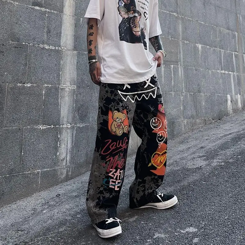 Imagem -05 - Calças Hip Hop Vintage Graffiti para Homens e Mulheres Calça Casual Solta Streetwear Grande Cintura Alta Perna Larga Moda Primavera e Outono