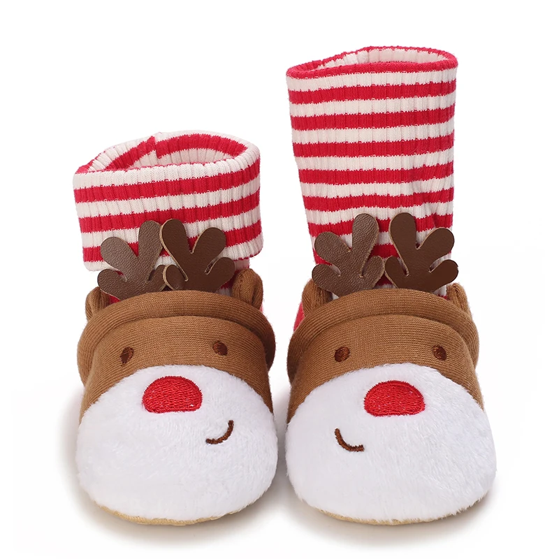 Winter Warm Socks Baby Shoes Boys and Girls' Non slip Walking Shoes Cute Christmas Elk Baby Shoes First Walker