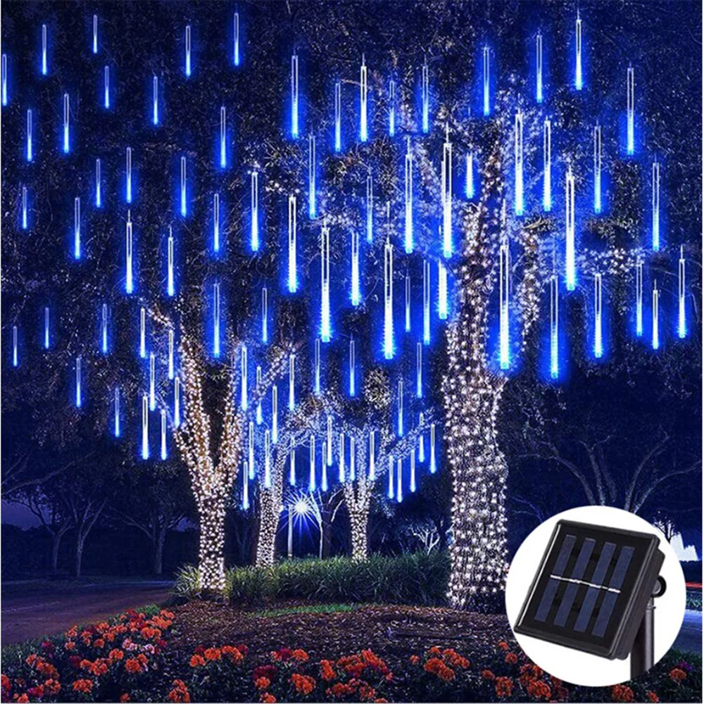 8 Tubes Solar Meteor Shower Rain Led String Lights Street Guirlandas Decorações de árvore de Natal para o ano novo Fairy Garden Lights