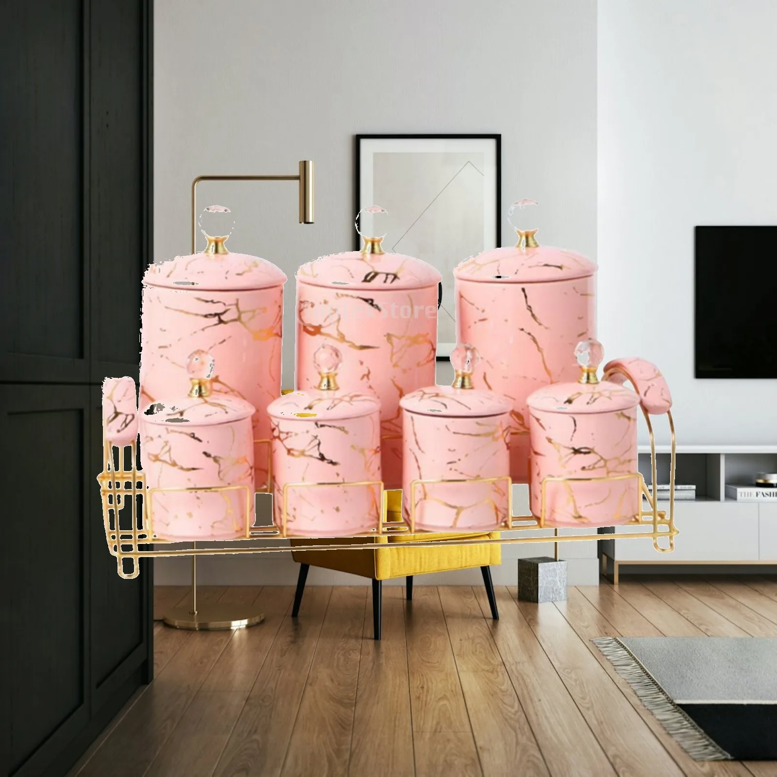 Ceramic Storage Jar Set with Airtight Lids for Kitchen Organization Marble Finish Canisters for Tea Coffee Snacks Grains Spices
