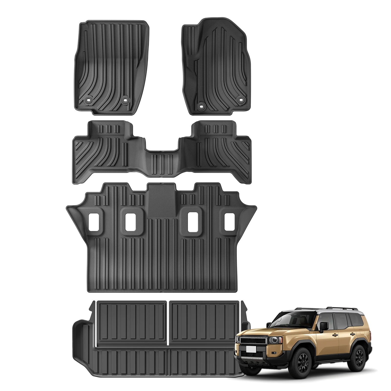 for 2024 Toyota Land Cruiser Prado LC250 7seat Fuel Only Fit Right Rudder Car Floor Mats Trunk Pad TPE 3D Foot Mat Black