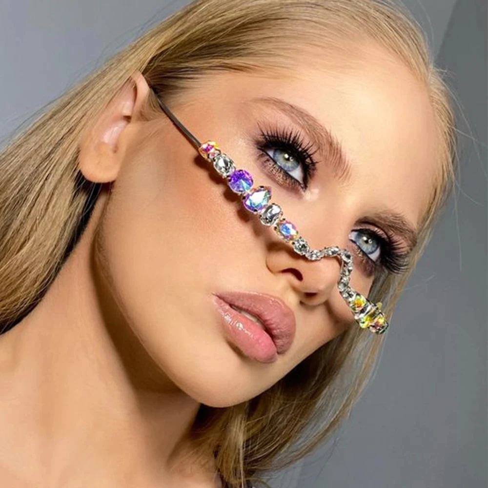 Rave Festival Women Geometric Crystal Rhinestone Eyeglasses Frames 2026 Luxury Designer No Lens Face Jewelry Decor Eyewear