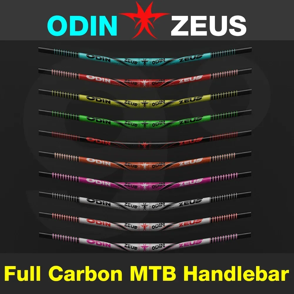 ODINZEUS9-Full Carbon Mountain Bicycle Handlebar, Increased Intensity, Rise-Flat, T Bar Clamp, New, 10 Color, 31.8mm, 580-740mm