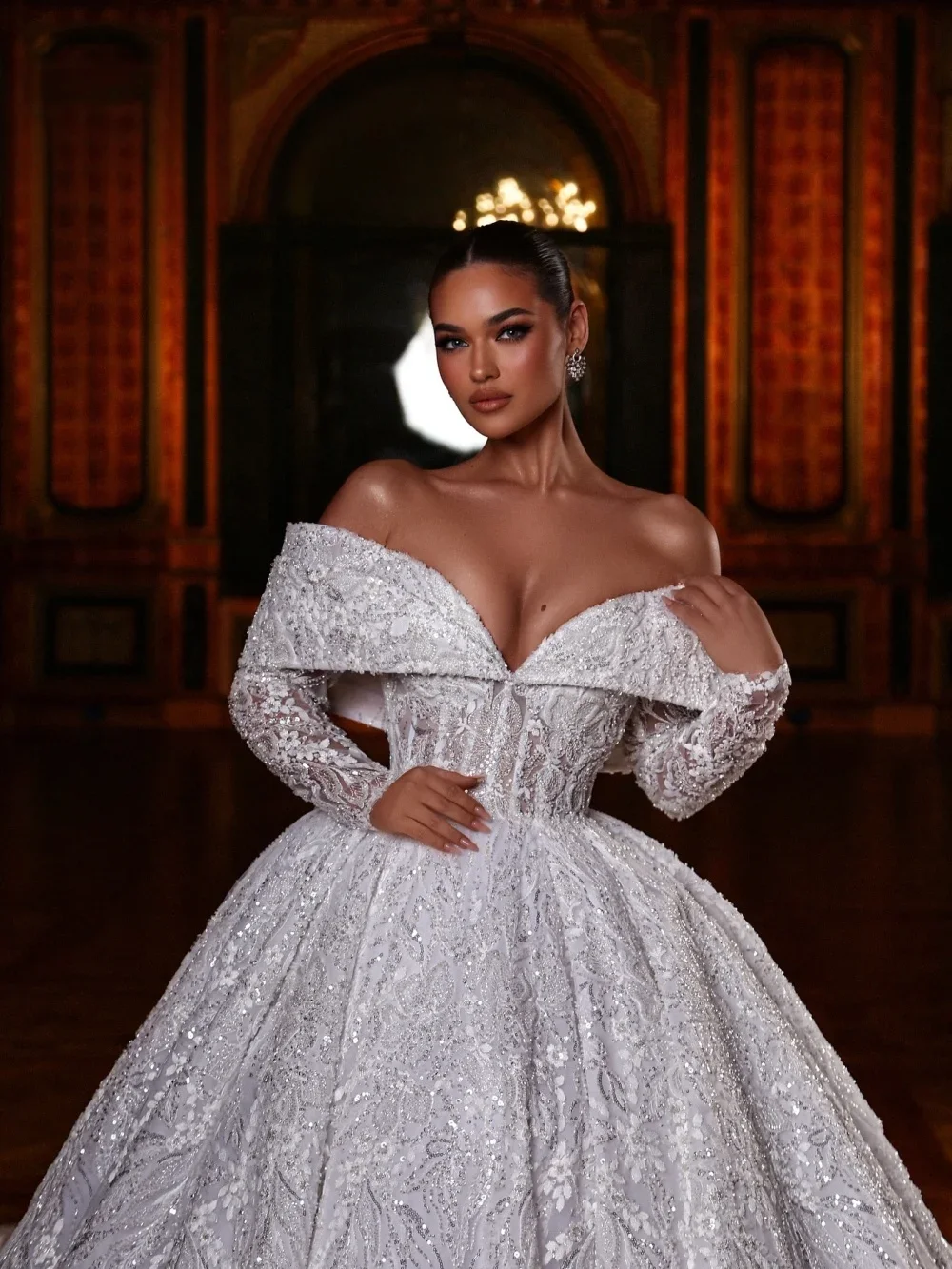 

Роскошное свадебное платье 2026 года с романтическим кружевом, открытыми плечами, бисером, изысканное, фасон А-силуэт, длиной в пол, свадебное платье-роба