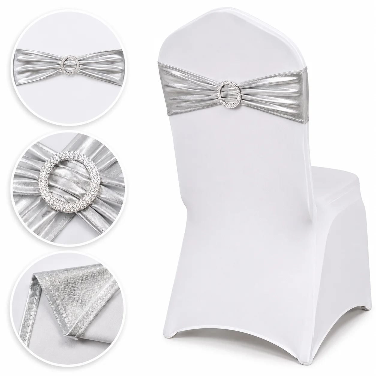 6pcs Elastic Chair Bands with Gold Bows, Wedding Chair Sashes for Banquet Party Hotel Event Decoration, No Chair Covers Needed