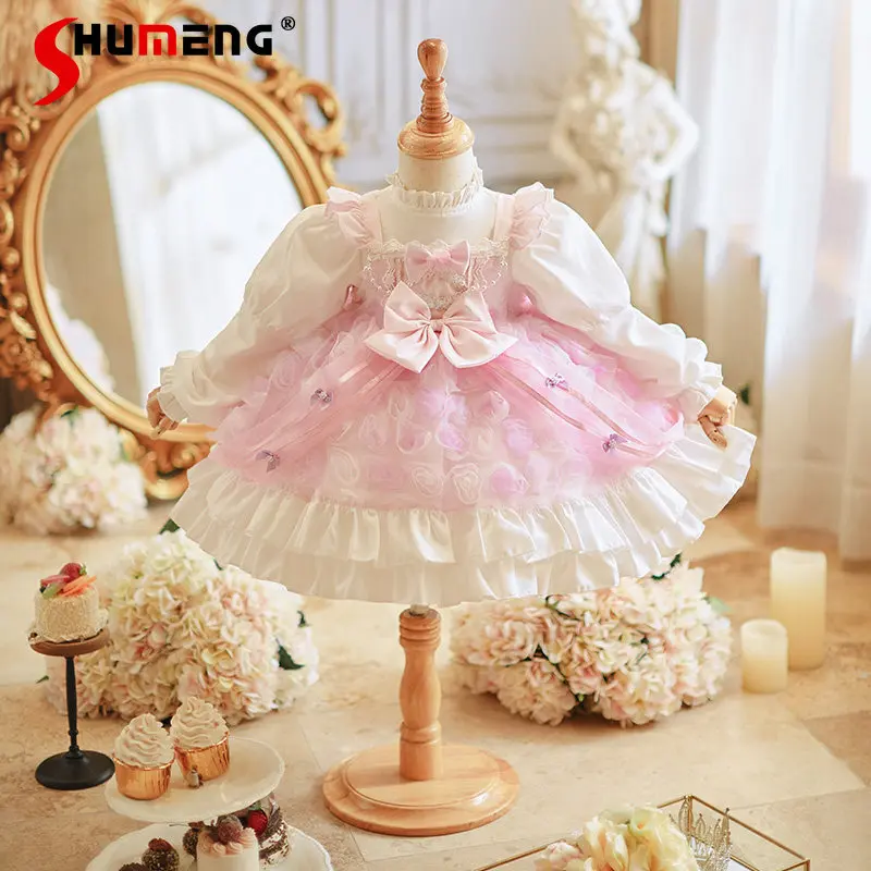 

Розовое платье Лолита для девочек, коллекция Весна-Осень 2026, высококачественное детское праздничное платье для выступлений, нарядное платье-пачка для дня рождения