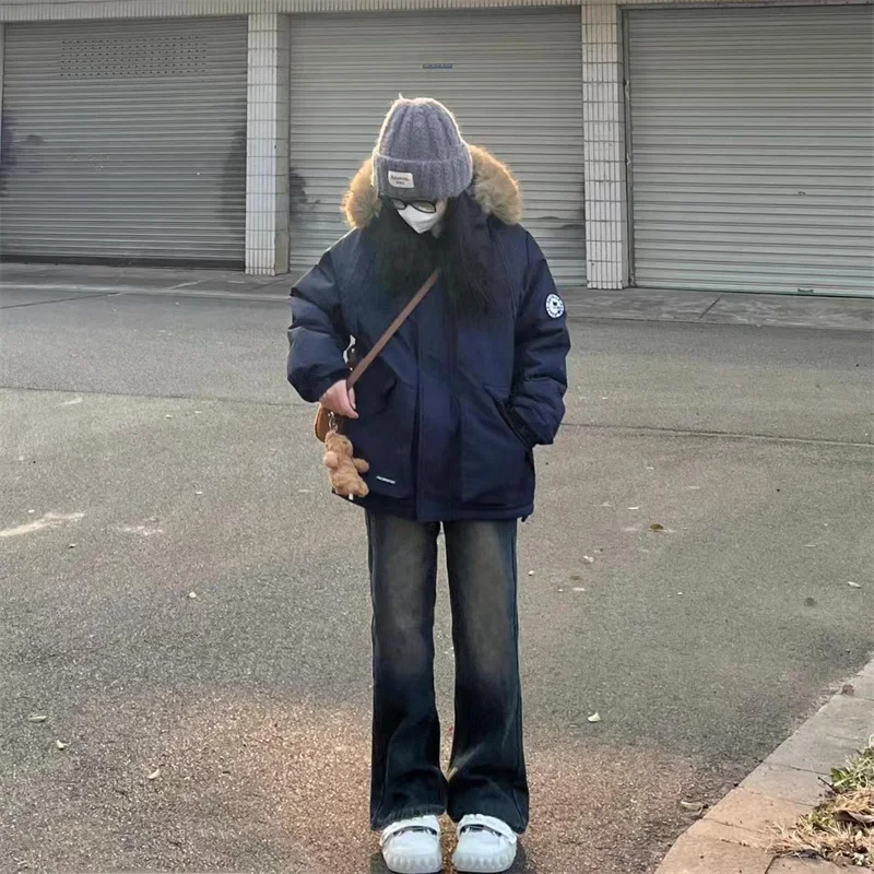 American Tooling School Overcomes Cotton-padded Jacket New Fashion Women's Big Wool Collar Hooded Fashion Coat In Winter Of 2024