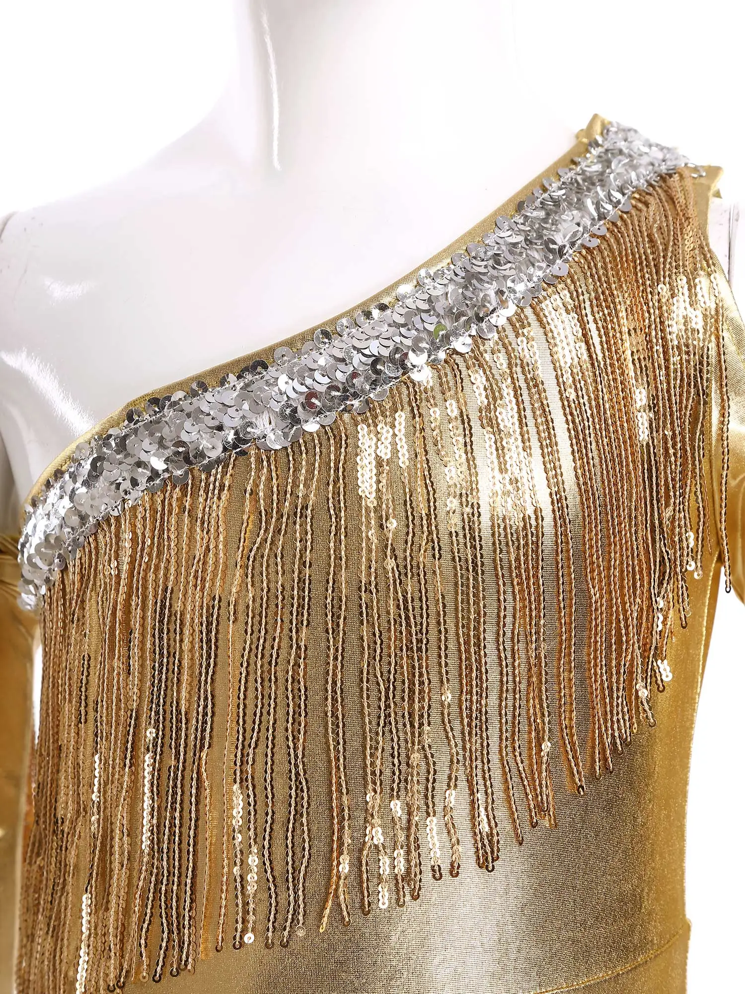 Girls 70S Disco Metallic Shiny Jumpsuit One Shoulder Long Sleeve Sequin  Tassel Pageant Romper Hippie Bell Bottom Jazz Dancewear - AliExpress  200000532
