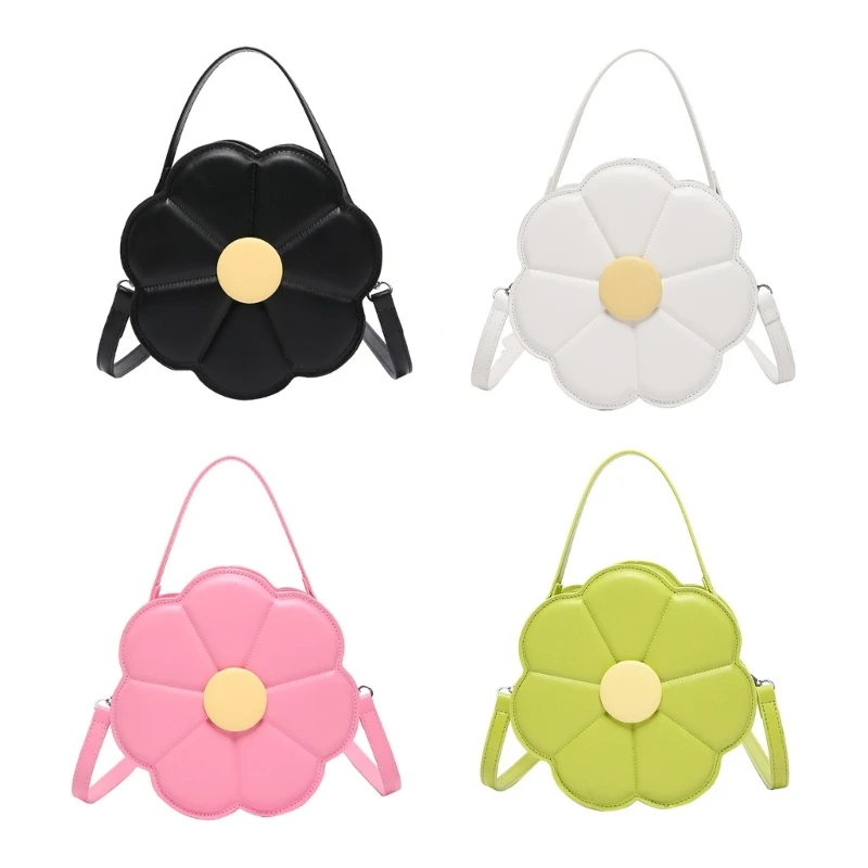 E74B Eye Catching Crossbody Bag Delicate Flower ShapedShoulder Bags PU Leather Satchel Casual Handbag For Office And Travel