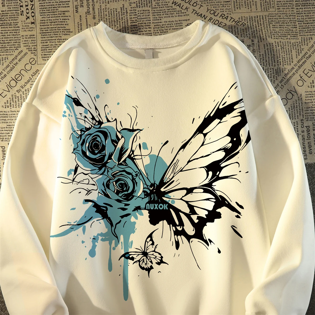 

Vintage Men's Hoodies Hip Hop Sweatshirts For Couples Butterfly Printed T-Shirt Long Sleeves Hoodied Oversized Men Clothing Tops