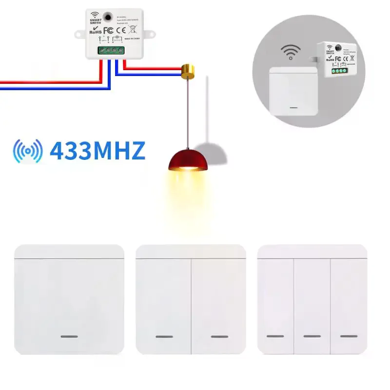 

Беспроводной модуль ВКЛ-ВЫКЛ RF433 с дистанционным управлением, выключатель света 1/2/3 Gang, кнопочный настенный выключатель для лампочки, люстры