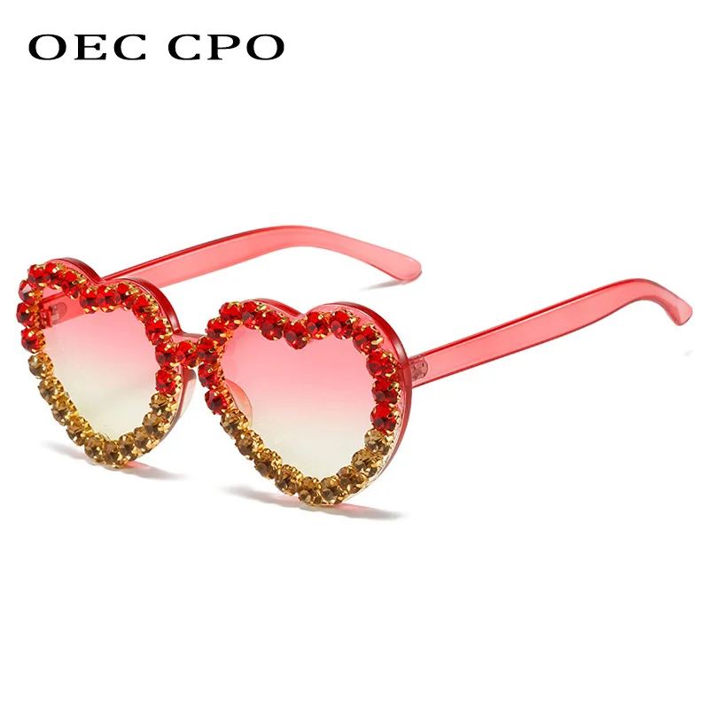 OEC CPO Rimless Diamond Sunglasses Women Fashion Heart Shaped Rhinestone Sun Glasses Female Frameless Trend UV400 Shades