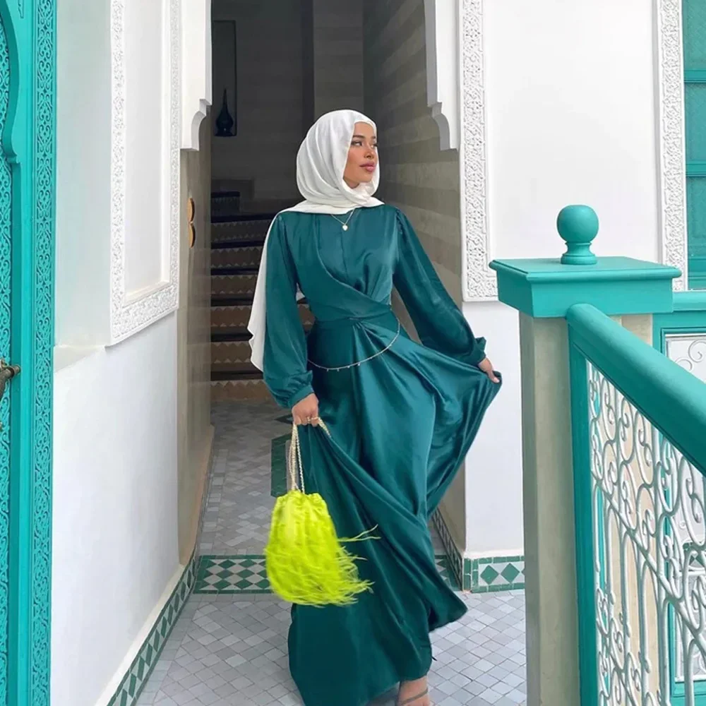 Satin Abaya Hijab para mulheres, vestido envoltório muçulmano, Dubai Abayas, vestidos africanos, Kaftan modesto, Turquia e Eid Mubarak, verão