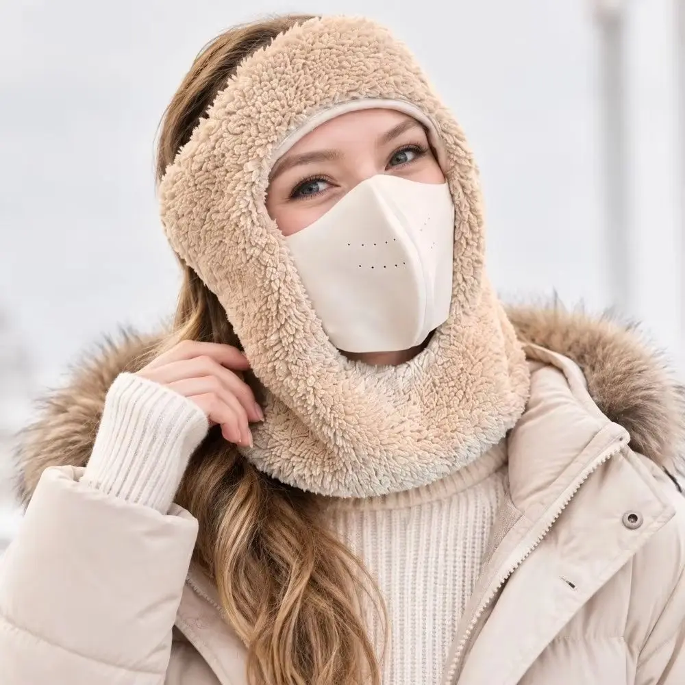 Winter Warm Face Mask Thickened Fabric Built in Ear Covers Windproof Cycling Face Cover Soft Material Plush Anti Freeze Earmuffs