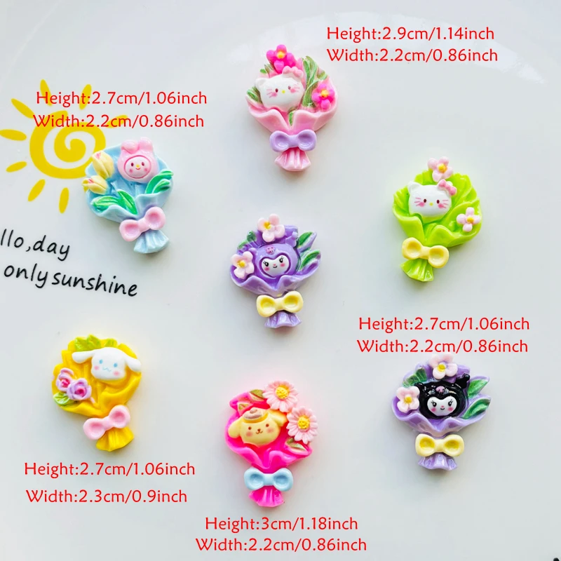 10 Pcs New Holding flowers in hand Kawaii Cartoon Kitten, Frog Resin Scrapbook Diy Jewelry Children Gift Hairpin Accessories