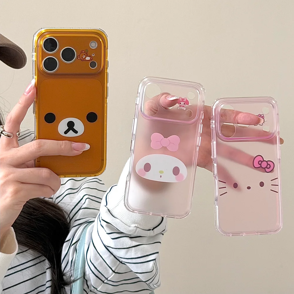 Cute IMD Frosted Semi Transparent Sanrio Phone Case For iPhone 15 16 17 Pro Max Luxury Shockproof Cover For Girl Gift Fashion