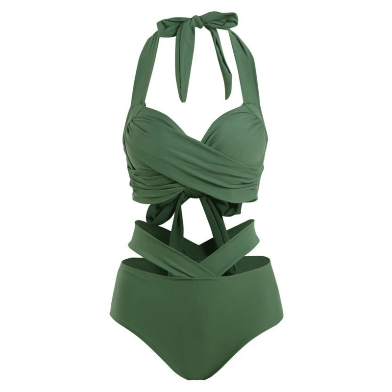 2024 New Women Push Up Backless Solid Color Lacing Swimwear Bikini Bathing Suit Beachwear