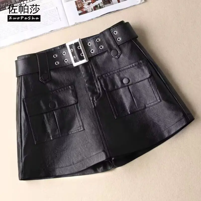 Pocket Patchwork All-match Fashion Pants Skirt Autumn Winter Solid High Street Slim Half Skirts Casual Temperament Women Clothes
