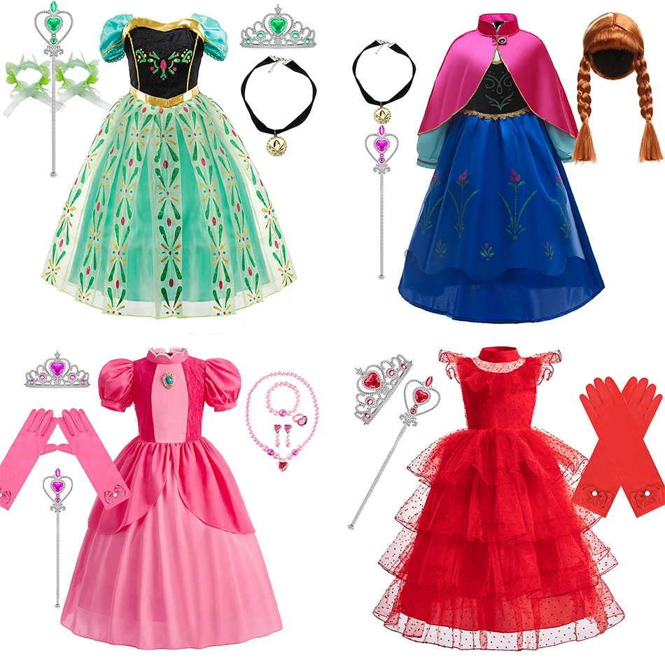 Girl Princess Costume Children Halloween Christmas Carnival Party Clothes Kids Cosplay Dress Girl Anna Peach Dance Birthday Wear