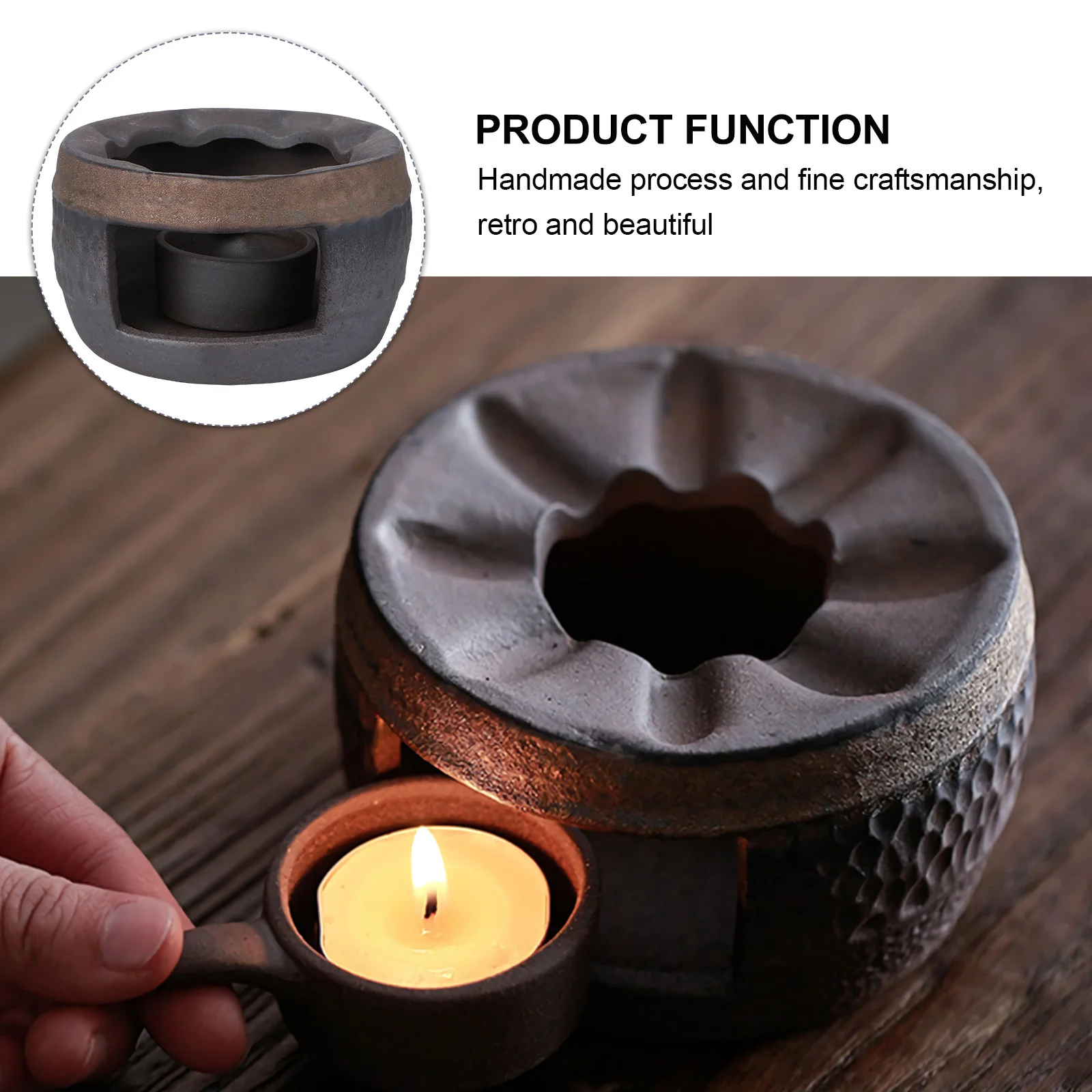 

1Pcs Teapot Warmer with Holder Ceramic Tea Heater Retro Stoneware Design Elegant Tea Stove Warmer for Aroma Heating