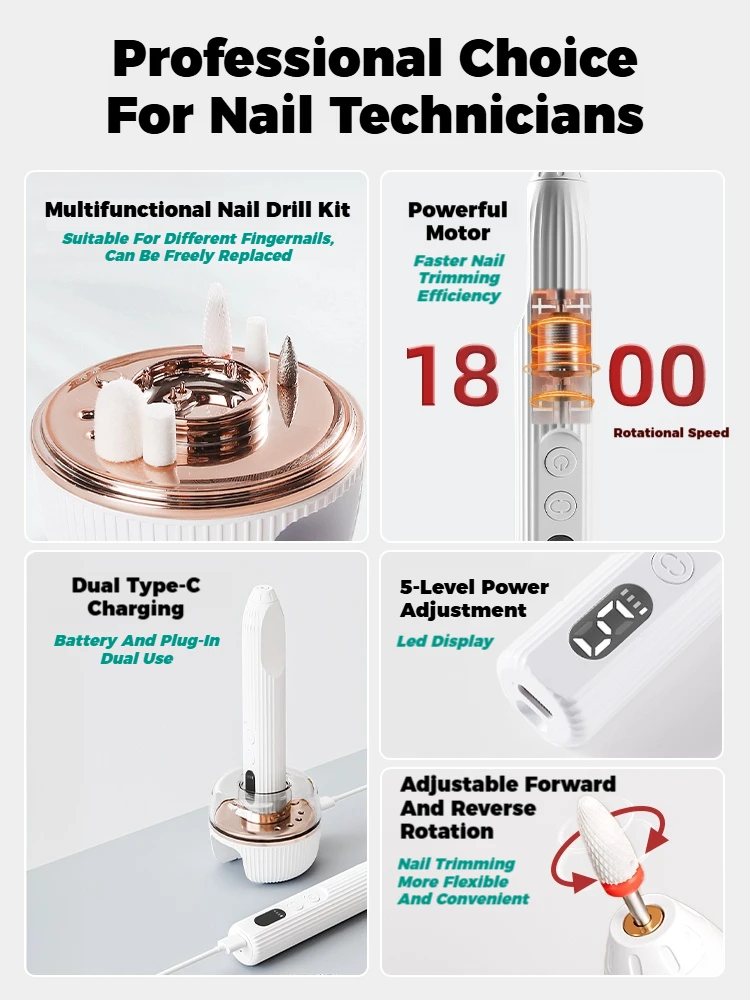 AiQUE الكهربائية طلاء الأظافر طحن آلة تلميع قابلة للشحن المهنية الحفر إزالة الجلد الميت الأشعة فوق البنفسجية مصباح صالون الأظافر