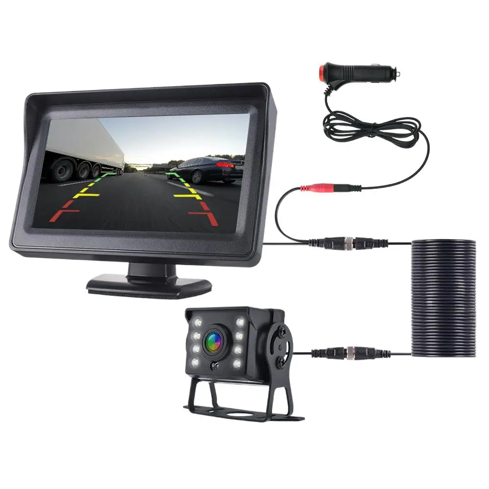 Car BUS Truck CCD HD Rear View Camera with Monitor 4.3 Inch HD Screen LED Security Parking Bus RV Trailer Easy Installation