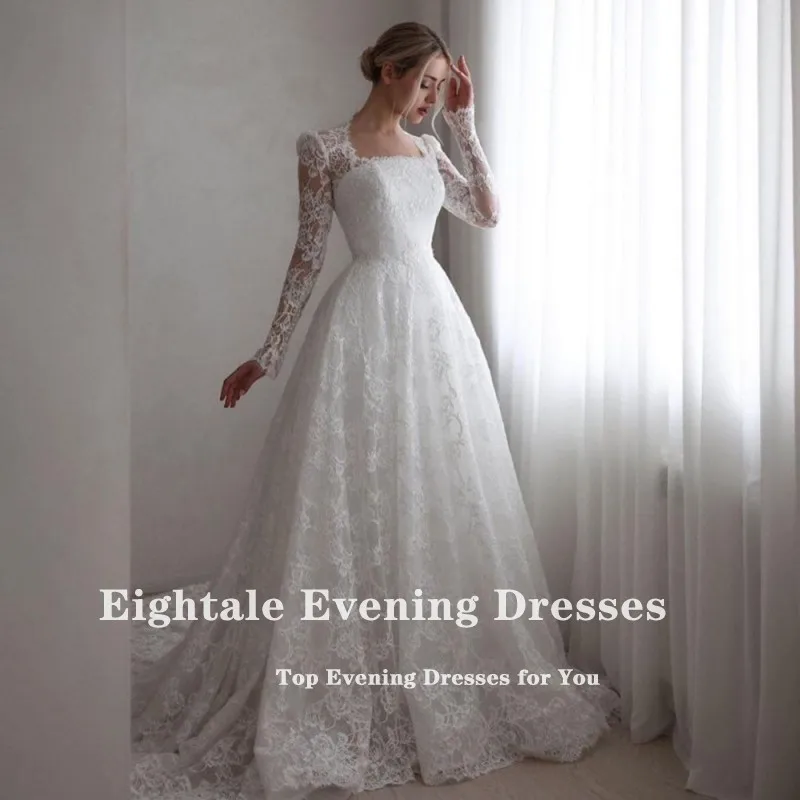 Eightale Boho Hochzeitskleid Spitze Maßgeschneiderte Lange Ärmel A-Linie Spitze Arabisch Weiß Elfenbein Brautkleid Vestido De Noiva