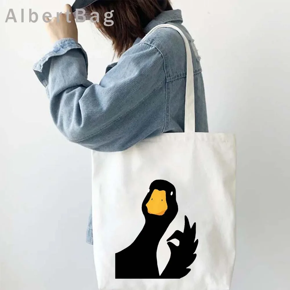 Funny Honk Untitled Goose Game Lovely Meme Judgmental Duck Cute Cartoon Animal Shoulder Canvas Tote Bag Harajuku Shopper Handbag