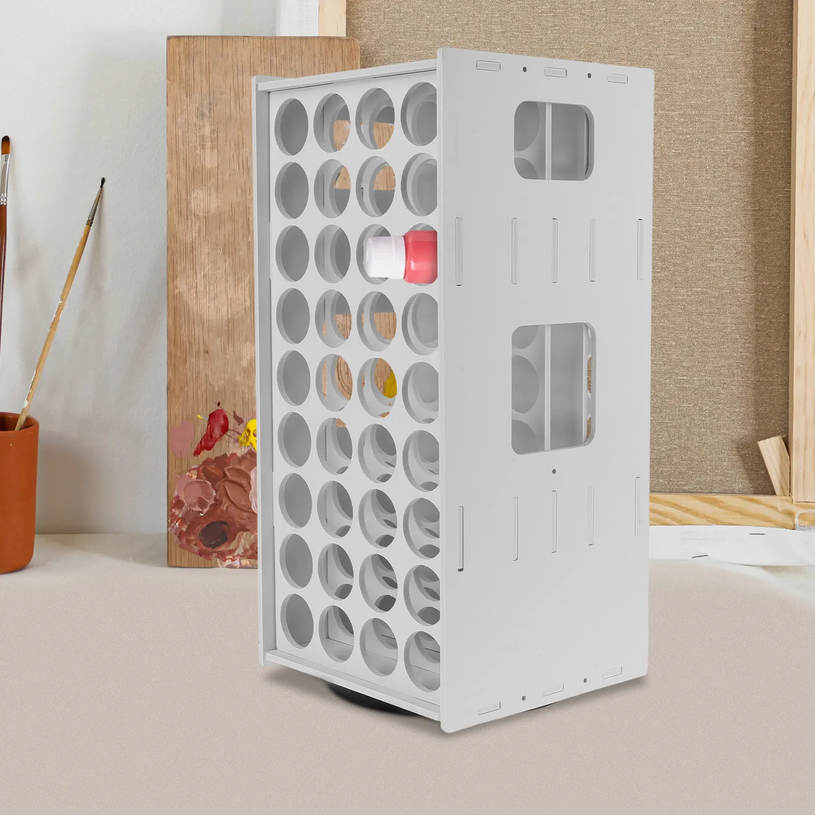 

Desktop Paint Storage Rack Wooden Organizer for Pigments Inks Bottles Art Supplies Craft Stationery Home Office Artistic Use