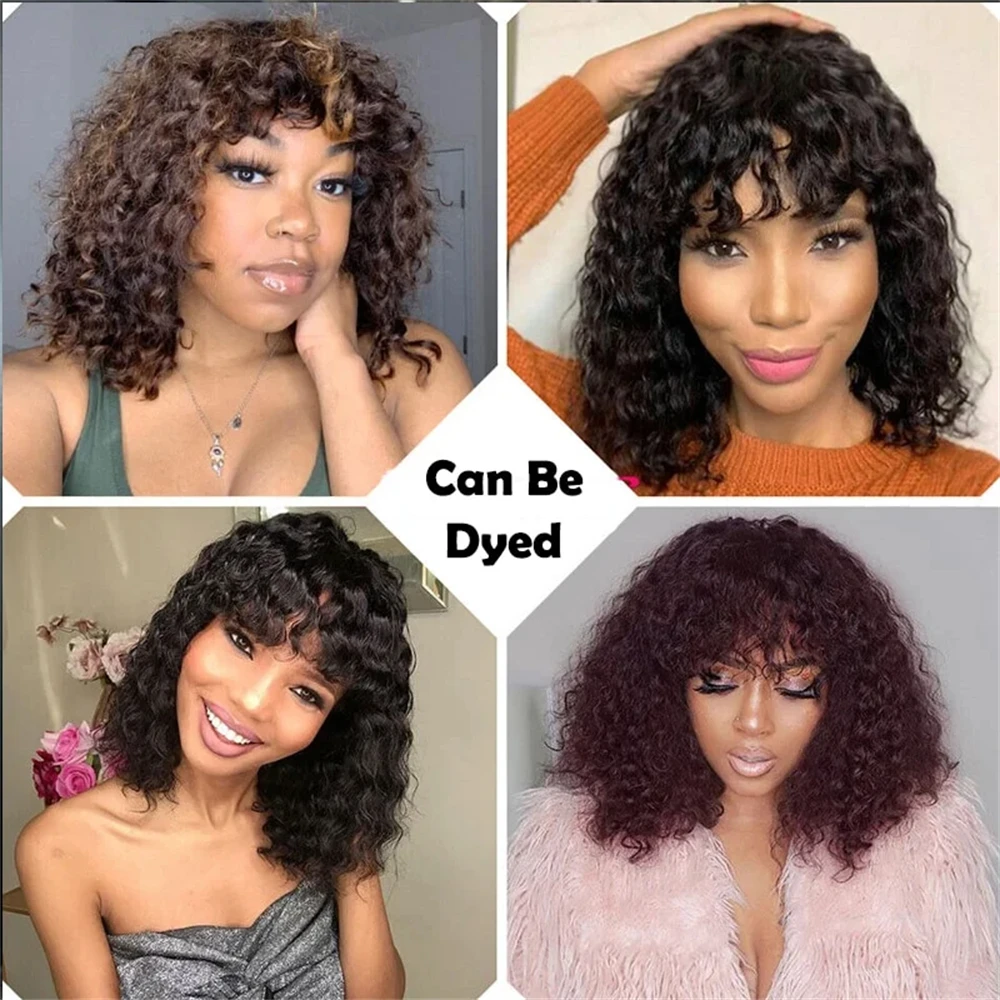 Kinky Curly Bob com Franja para Mulheres, peruca de renda 3x1.5, couro cabeludo de renda falso natural, perucas sem cola, cabelo humano brasileiro