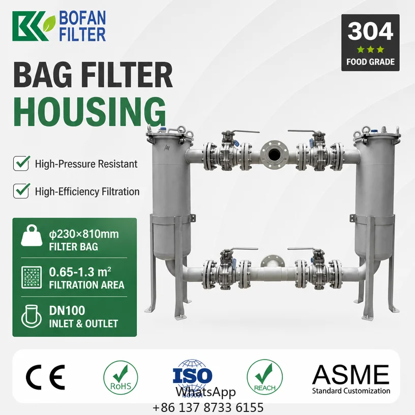 High Flow Duplex Bag Filter Housing 304 SS For Food And Beverage With 24H Nonstop Filtration