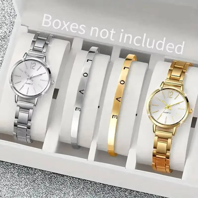 

4 шт./компл. модные женские часы, элегантные женские аналоговые кварцевые наручные часы, браслеты с открывающимися манжетами, набор Reloj Mujer (без коробки)