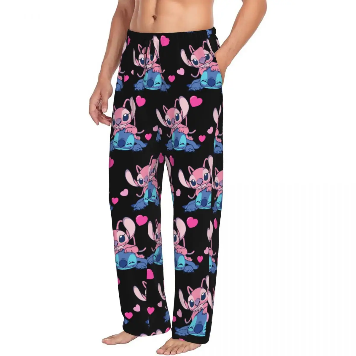 Custom Lilo Stitch Cartoon Anime Manga Pajama Pants Men's Lounge Sleep Stretch Sleepwear Bottoms with Pockets