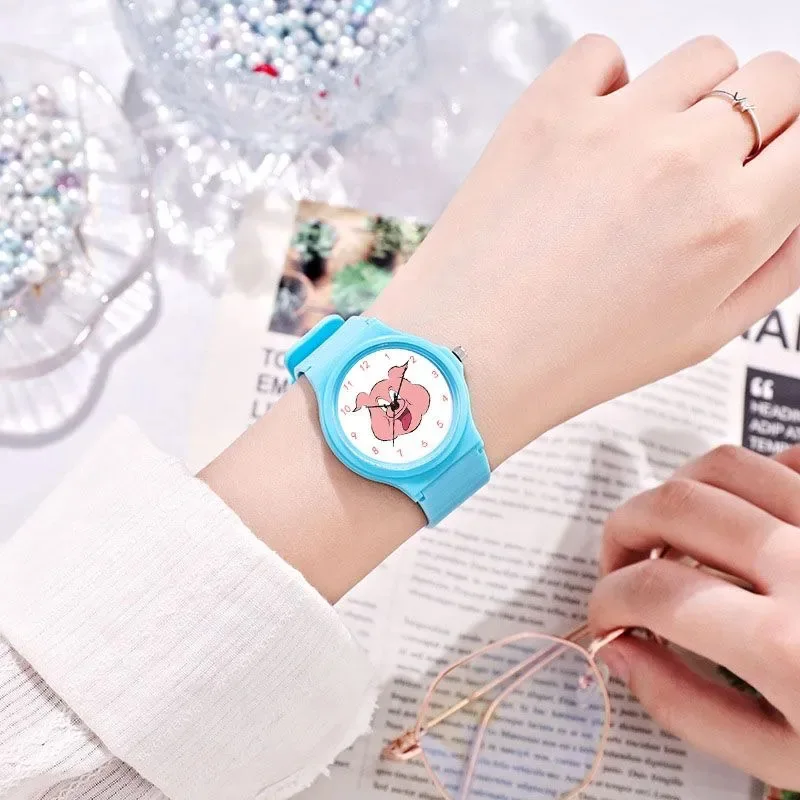 Fashion Pink Piggy Watches for Kids Student Kids Gift Birthday Movie Waterproof Fluorescent Luminous Silicone Watch Band Popular