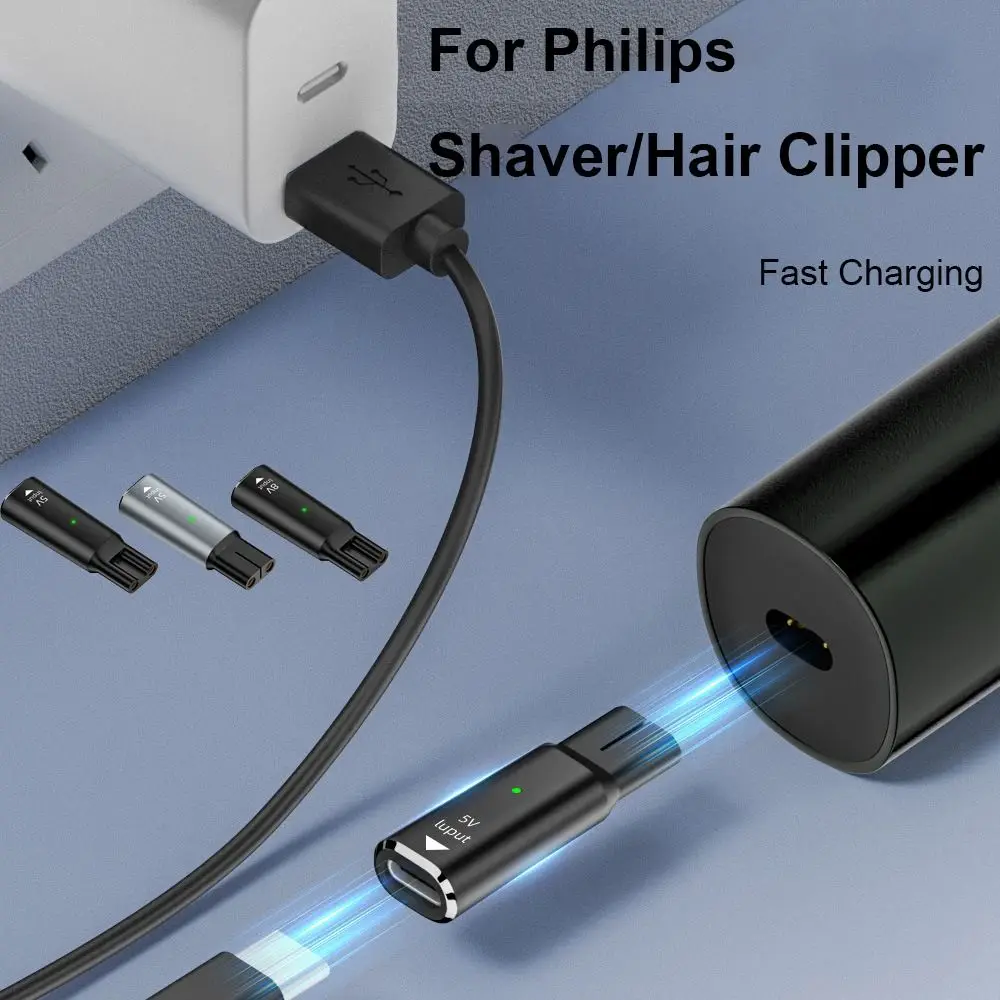 4.3V/5V/8V/15V Shaver Type-C Charging Converter Indicator Light Aluminium Alloy Hair Clipper Power Adapter Household for Philips