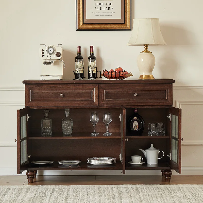 

XL American pure solid wood retro dining side cabinet household living room storage glass wine cabinet