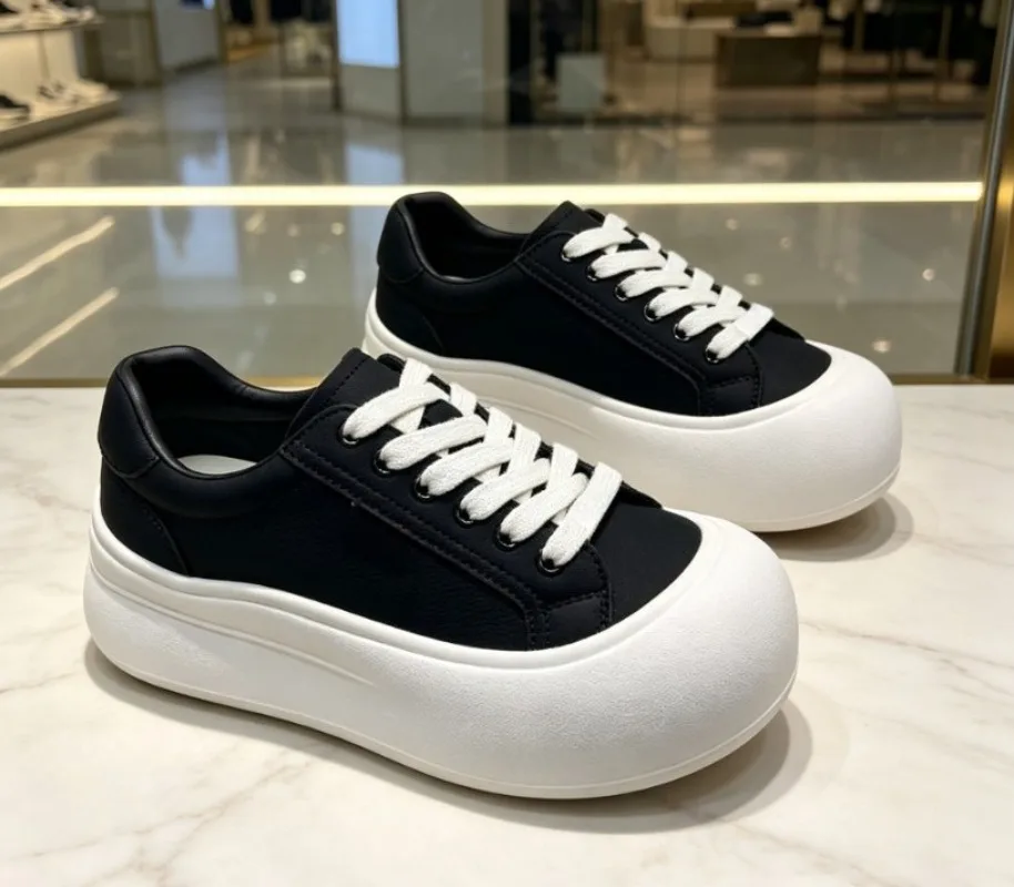 Women Genuine Leather White Shoes Thick Sole All-Match Lightweight Preppy Autumn Casual Skate Sneakers Footwear