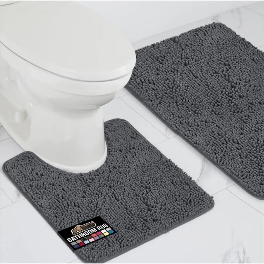 

Bathroom Rug Sets Soft Chenille Area Rugs Set Absorbent Microfiber Bath Room Accessories 30x20 Carpet Charcoal for SlipResistan