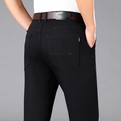 Pantalones vaqueros clásicos de pierna recta para hombre, Jeans elásticos informales de algodón, de negocios, color negro, para primavera y verano, 2024